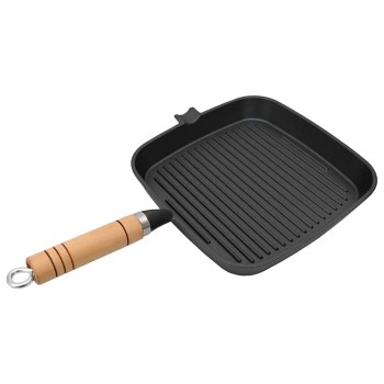 Öntöttvas grillserpenyő fa nyéllel 20 x 20 cm