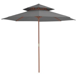 Antracitszürke kétszintes napernyő fa rúddal 270 cm
