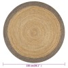 Szürke szélű kézzel font jutaszőnyeg 150 cm