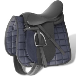 Lovaglás nyereg készlet 17,5 "valódi bőr fekete 12 cm 5-az-1- be
