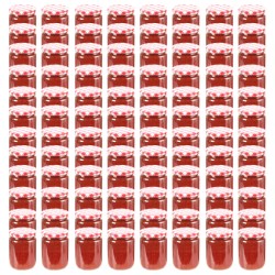 96 db 230 ml-es befőttesüveg piros-fehér tetővel