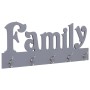 Szürke "family" feliratú fali fogas 74 x 29,5 cm
