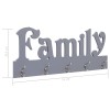 Szürke "family" feliratú fali fogas 74 x 29,5 cm