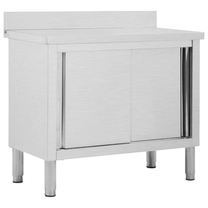 Rozsdamentes acél munkaasztal tolóajtókkal 100x50x(95-97) cm Rozsdamentes acél munkaasztal tolóajtókkal 100x50x(95-97) cm
