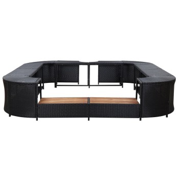Fekete négyszög alakú polyrattan pezsgőfürdőkeret 268x268x55 cm