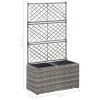 Szürke rácsos polyrattan magaságyás 2 kaspóval 58 x 30 x 107 cm
