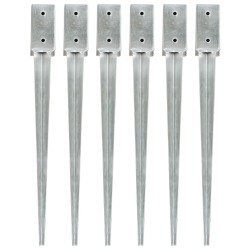 6 db ezüstszínű horganyzott acél kerítéstüske 7 x 7 x 75 cm