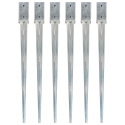 6 db ezüstszínű horganyzott acél kerítéstüske 7 x 7 x 90 cm