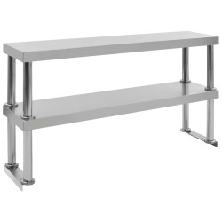 2-szintes rozsdamentes acél munkapult feletti polc 120x30x65 cm
