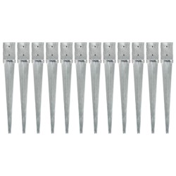 12 db ezüstszínű horganyzott acél kerítéstüske 10 x 10 x 76 cm