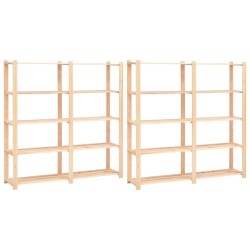 2 db 5-szintes tömör fenyő tárolópolc 500 kg 170 x 38 x 170 cm