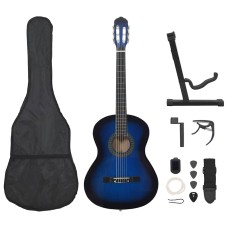 12 darabos kék klasszikus gitár kezdőkészlet 4/4 39"