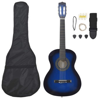 8 részes kék klasszikus gitárszett kezdőknek 3/4 36"