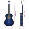 Kék klasszikus gitár kezdőknek és gyerekeknek 1/2 34"