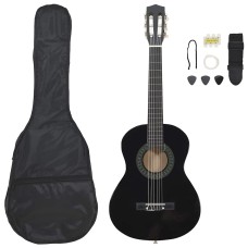 8 darabos fekete klasszikus gitár kezdőkészlet 1/2 34"
