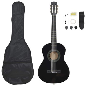 8 darabos fekete klasszikus gitár kezdőkészlet 1/2 34"