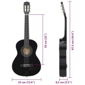 8 darabos fekete klasszikus gitár kezdőkészlet 1/2 34"