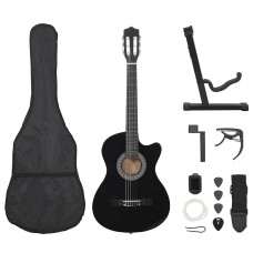 12 részes fekete 6 húros klasszikus western gitár szett 38"