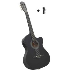 Fekete 6 húros klasszikus western cutaway gitár ekvalizerrel