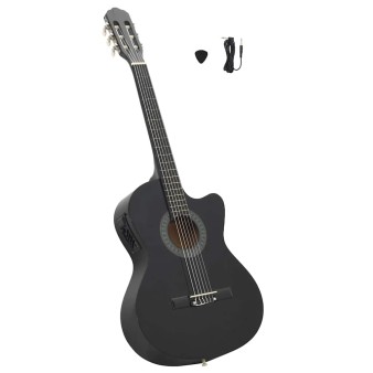 Fekete 6 húros klasszikus western cutaway gitár ekvalizerrel