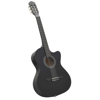 Fekete 6 húros klasszikus western cutaway gitár ekvalizerrel