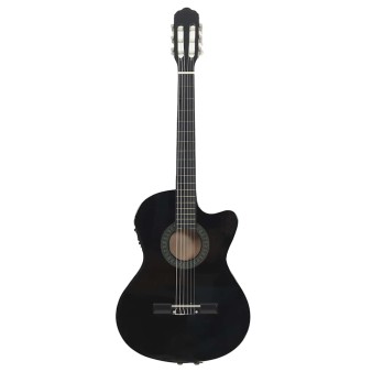 Fekete 6 húros klasszikus western cutaway gitár ekvalizerrel