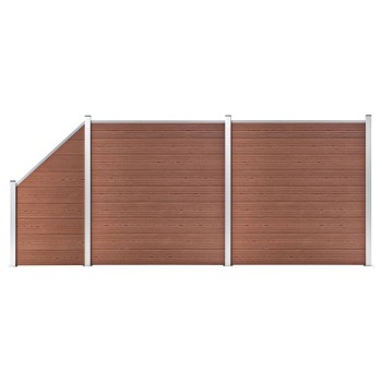2 négyszögletes és 1 ferde barna wpc kerítéselem 446 x 186 cm
