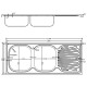Ezüst rozsdamentes acél kétmedencés mosogató 1200x500x155 mm