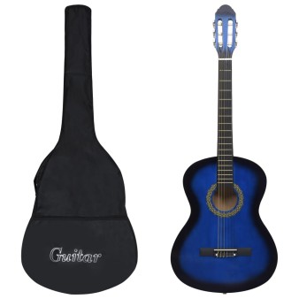 Kék 4/4-es klasszikus gitár kezdőknek tokkal 39"