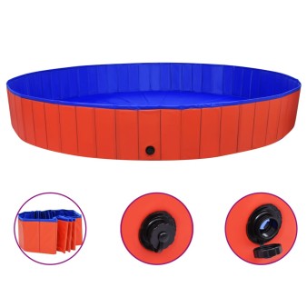 Összehajtható piros pvc kutyamedence 300 x 40 cm