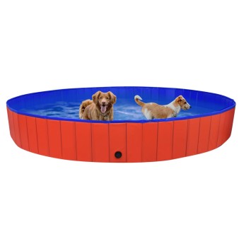 Összehajtható piros pvc kutyamedence 300 x 40 cm
