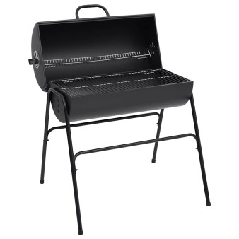 Fekete acél henger alakú grillsütő 2 sütőráccsal 80x95x90 cm
