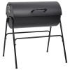Fekete acél henger alakú grillsütő 2 sütőráccsal 80x95x90 cm