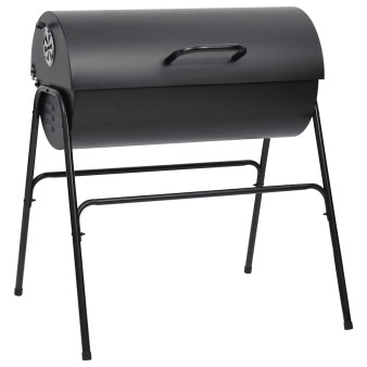 Fekete acél henger alakú grillsütő 2 sütőráccsal 80x95x90 cm