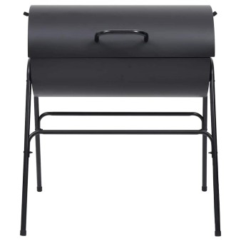Fekete acél henger alakú grillsütő 2 sütőráccsal 80x95x90 cm