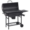 Fekete acél hengeres grillsütő kerékkel és polccal 115x85x95 cm