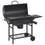 Fekete acél hengeres grillsütő kerékkel és polccal 115x85x95 cm