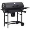 Fekete acél hengeres grillsütő kerékkel és polccal 115x85x95 cm