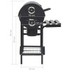 Fekete acél hengeres grillsütő kerékkel és polccal 115x85x95 cm