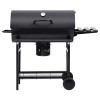 Fekete acél hengeres grillsütő kerékkel és polccal 115x85x95 cm
