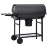 Fekete acél hengeres grillsütő kerékkel és polccal 115x85x95 cm