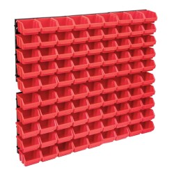 96 darabos piros és fekete tárolódoboz-készlet fali panelekkel