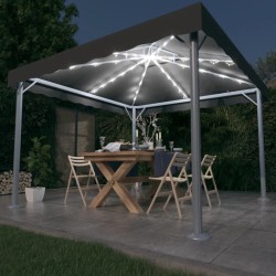 Antracitszürke alumíniumpavilon led fényfüzérrel 300 x 300 cm