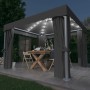 Antracitszürke pavilon függönnyel és led fényfüzérrel 3 x 3 m