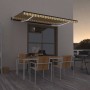 Sárga-fehér szélérzékelős és led-es napellenző 400x350 cm