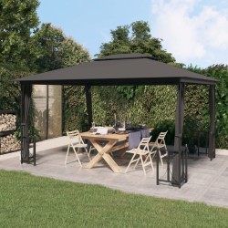 Antracitszürke pavilon oldalfalakkal és dupla tetővel 3x4 m