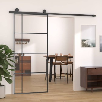 Fekete esg üveg és alumínium tolóajtó 90 x 205 cm