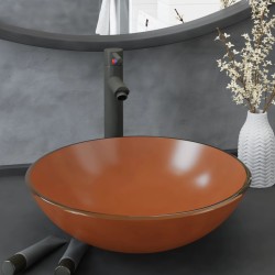 Edzett üveg mosdókagyló csapteleppel és leeresztőszeleppel