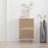 Fehér szerelt fa és természetes rattan cipőszekrény 52x25x80 cm