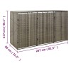 Szürke polyrattan hármas kerekeskuka tárolófészer 207x80x117 cm